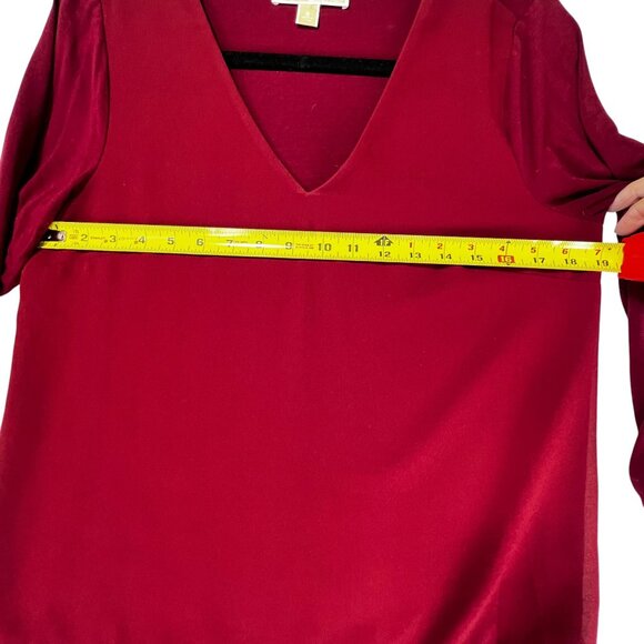 Michael Kors Womens Deep Red V-Neck Tunic Top Sheer Hem Layering Detail Size S - Picture 9 of 10